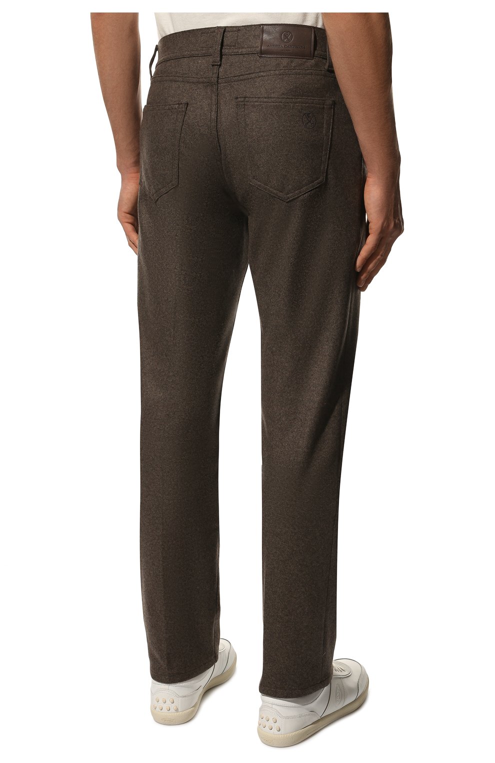 Мужские шерстяные брюки ANDREA CAMPAGNA коричневого цвета, арт. AC501/T207.10 | Фото 4 (Материал внешний: Шерсть; Длина (брюки, джинсы): Стандартные; Случай: Повседневный; Стили: Кэжуэл)