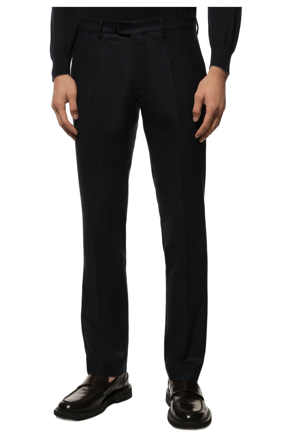 Мужские шерстяные брюки BERWICH темно-синего цвета, арт. VULCAN0Z/AN4326 | Фото 3 (Материал внешний: Шерсть; Длина (брюки, джинсы): Стандартные; Случай: Повседневный; Материал подклада: Купро; Стили: Кэжуэл)