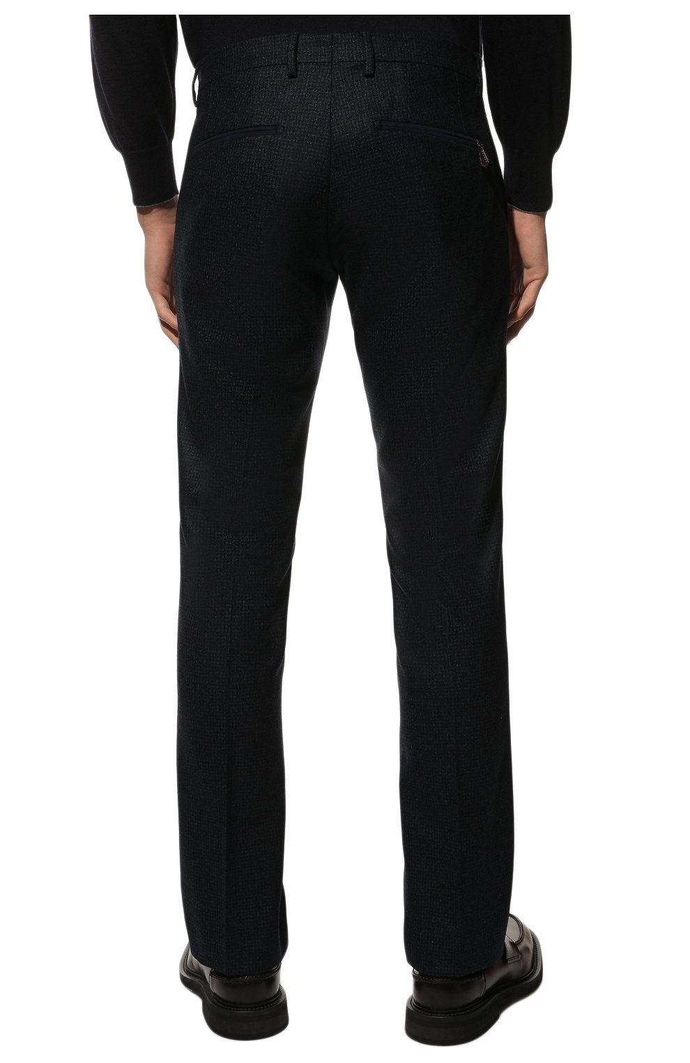 Мужские шерстяные брюки BERWICH темно-синего цвета, арт. VULCAN0Z/AN4326 | Фото 4 (Материал внешний: Шерсть; Длина (брюки, джинсы): Стандартные; Случай: Повседневный; Материал подклада: Купро; Стили: Кэжуэл)