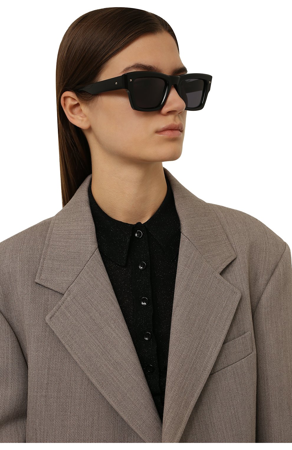 Женские солнцезащитные очки VALENTINO черного цвета, арт. VLS-106A | Фото 2 (Тип очков: С/з; Очки форма: Квадратные; Оптика Гендер: оптика-женское)