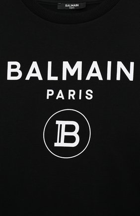 Детский хлопковый свитшот BALMAIN черного цвета, арт. 6R4A10 | Фото 3 (Рукава: Длинные; Материал внешний: Хлопок; Девочки Кросс-КТ: Свитшот-одежда)