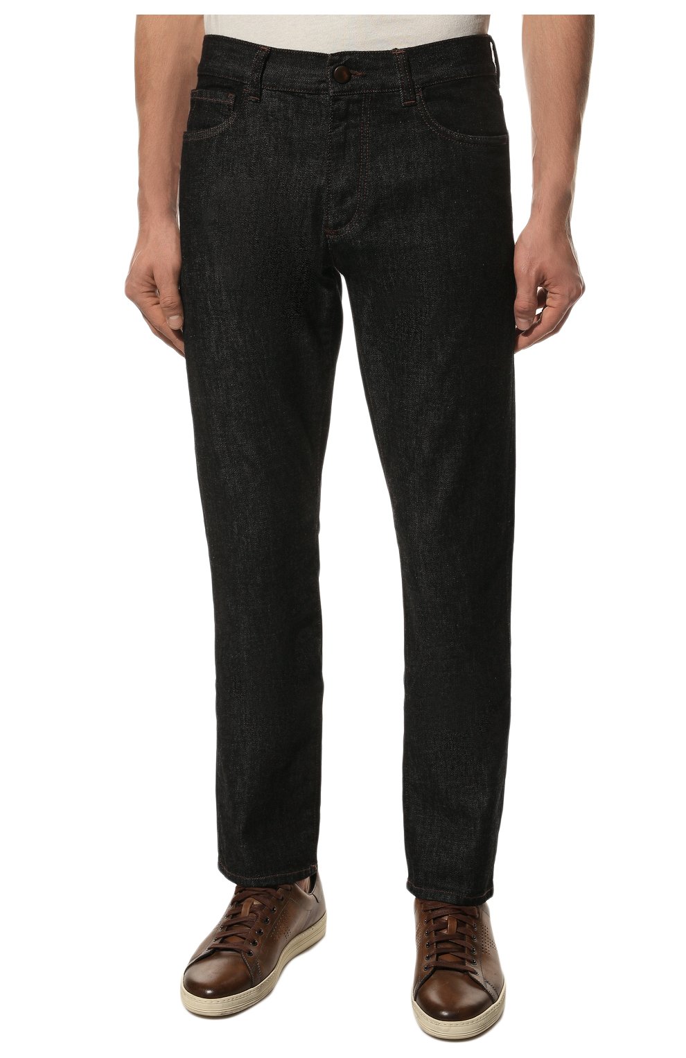 Мужские джинсы CANALI черного цвета, арт. 91700R/PD01204 | Фото 3 (Силуэт М (брюки): Прямые; Кросс-КТ: Деним; Длина (брюки, джинсы): Стандартные; Материал внешний: Хлопок; Стили: Кэжуэл)