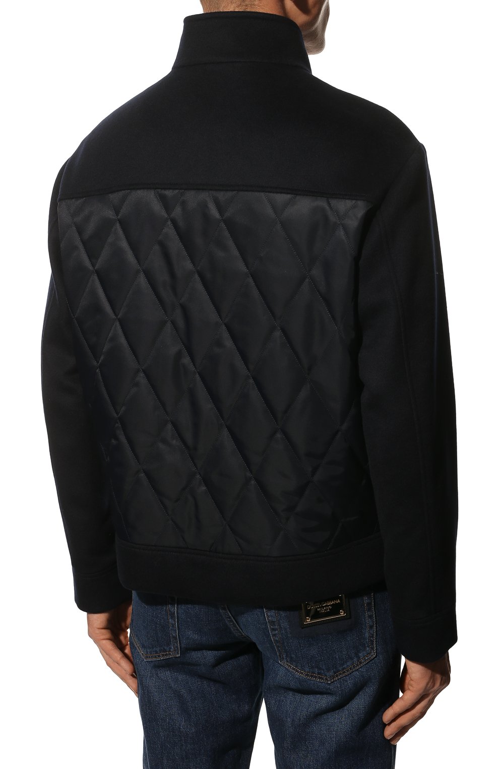 Мужская утепленная куртка EMPORIO ARMANI темно-синего цвета, арт. H31R42/C1452 | Фото 4 (Кросс-КТ: Куртка; Материал внешний: Шерсть; Рукава: Длинные; Мужское Кросс-КТ: утепленные куртки; Материал подклада: Синтетический материал; Длина (верхняя одежда): Короткие; Стили: Кэжуэл)