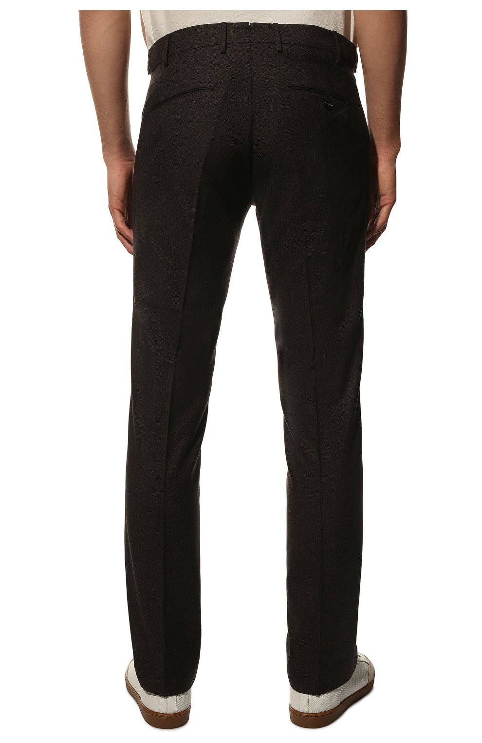 Мужские брюки из шерсти и хлопка BERWICH темно-коричневого цвета, арт. VULCAN0Z/GB1674 | Фото 4 (Материал внешний: Шерсть; Длина (брюки, джинсы): Стандартные; Материал подклада: Купро; Стили: Кэжуэл)