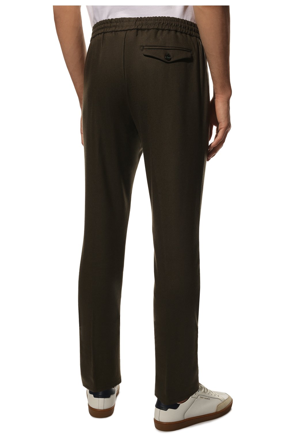 Мужские шерстяные брюки BERWICH хаки цвета, арт. SPIAGGIA RETR0/RD1800X | Фото 4 (Материал внешний: Шерсть; Длина (брюки, джинсы): Стандартные; Случай: Повседневный; Материал подклада: Купро; Стили: Кэжуэл)