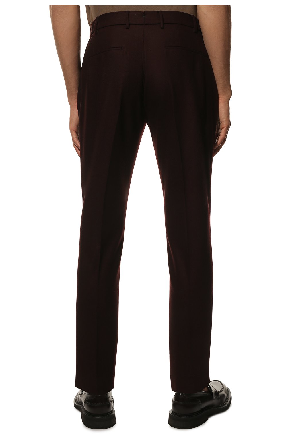 Мужские шерстяные брюки BERWICH бордового цвета, арт. GL0BE/VB1827 | Фото 4 (Материал внешний: Шерсть; Длина (брюки, джинсы): Стандартные; Случай: Повседневный; Материал подклада: Купро; Стили: Кэжуэл)