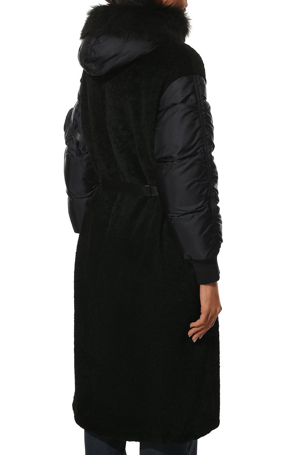 Женская комбинированная дубленка PRADA черного цвета, арт. 56985M-1YDY-F0D9M | Фото 4 (Материал внешний: Натуральный мех; Стили: Кэжуэл)