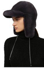 Женская шапка-ушанка из меха норки KUSSENKOVV серого цвета, арт. 090100089226 | Фото 2 (Материал: Натуральный мех)