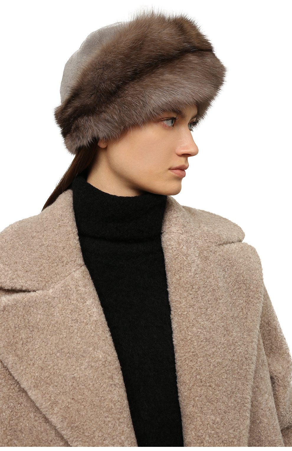 Женская шапка из меха норки и соболя KUSSENKOVV коричневого цвета, арт. 060613456079 | Фото 2 (Материал: Натуральный мех)