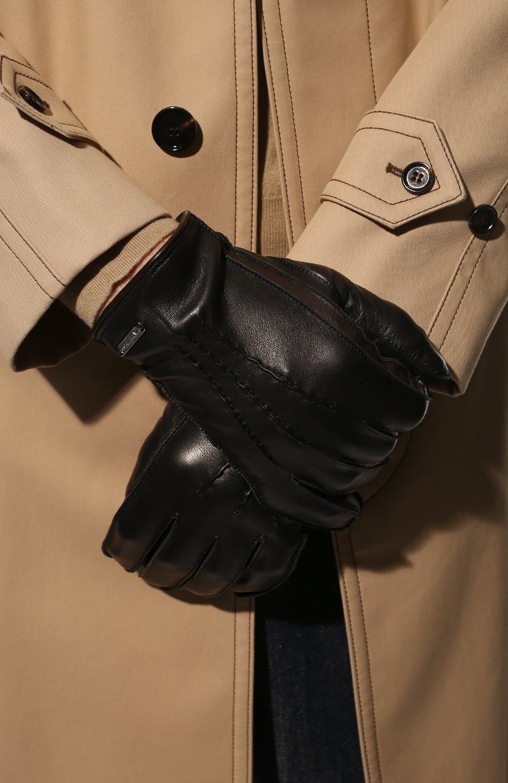 Мужские кожаные перчатки CORNELIANI черного цвета, арт. 90Q318-2820590/00 | Фото 2 (Материал: Натуральная кожа; Мужское Кросс-КТ: Кожа и замша)