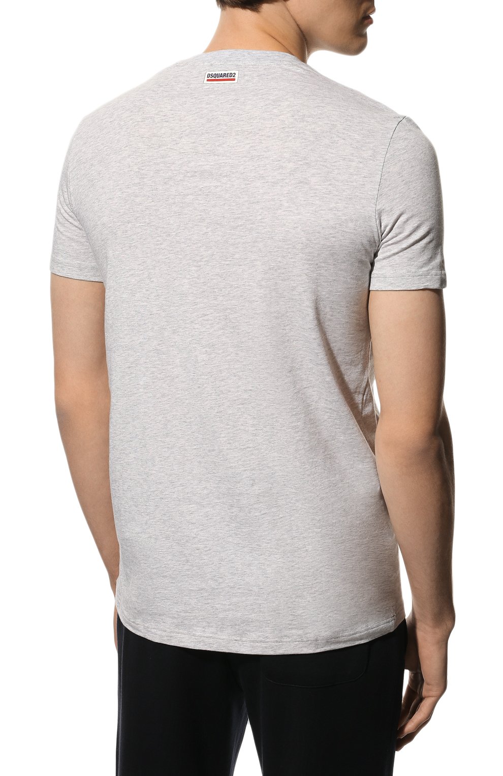 Мужская хлопковая футболка DSQUARED2 серого цвета, арт. D9M204000 | Фото 4 (Принт: Без принта; Рукава: Короткие; Длина (для топов): Стандартные; Материал внешний: Хлопок; Стили: Кэжуэл)