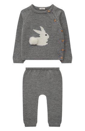 Детский комплект из пуловера и брюк BABY T серого цвета по цене 9360 руб., арт. 22AI170C/1M-12M | Фото 1 Детский комплект из пуловера и брюк BABY T серого цвета, арт. 22AI170C/1M-12M | Фото 1