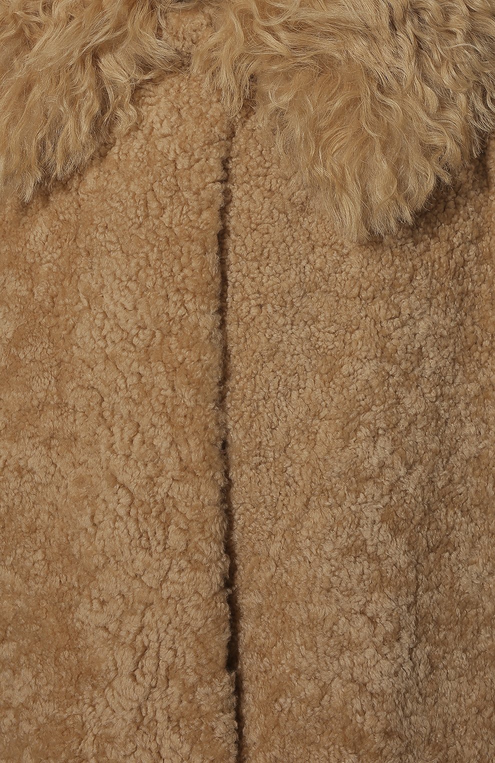 Женская шуба из овчины PRADA бежевого цвета, арт. 56963-1XM2-F0627 | Фото 5 (Женское Кросс-КТ: Мех; Рукава: Длинные; Материал внешний: Натуральный мех; Длина (верхняя одежда): До колена; Стили: Кэжуэл)