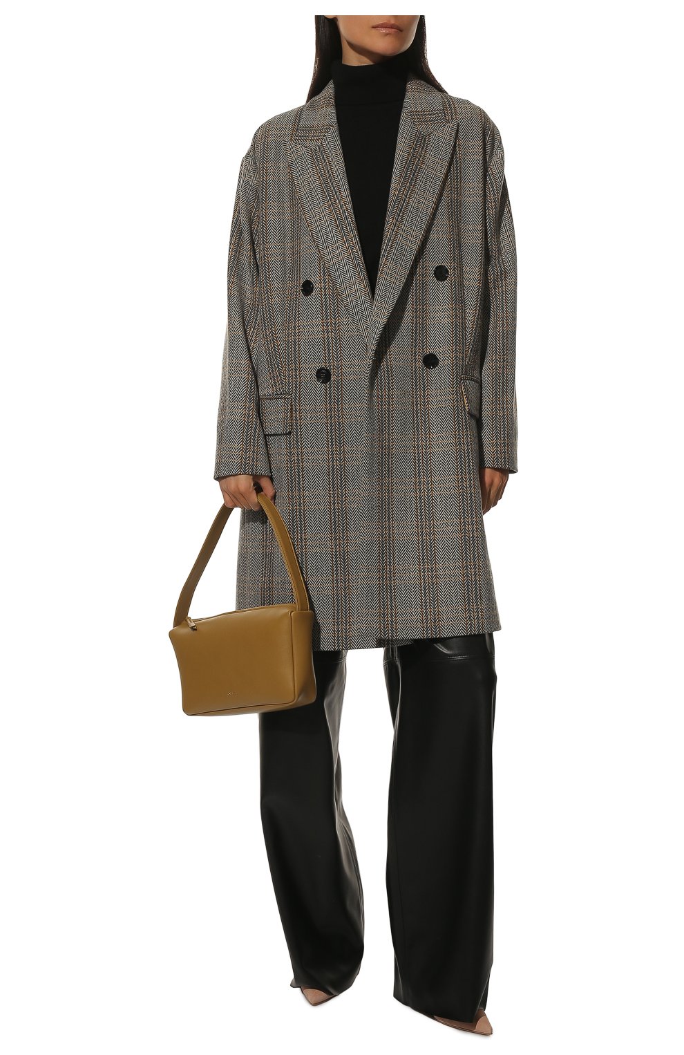 Женское пальто BOSS серого цвета, арт. 50476778 | Фото 2 (Материал внешний: Шерсть; Рукава: Длинные; Длина (верхняя одежда): До середины бедра; 1-2-бортные: Двубортные; Стили: Кэжуэл)
