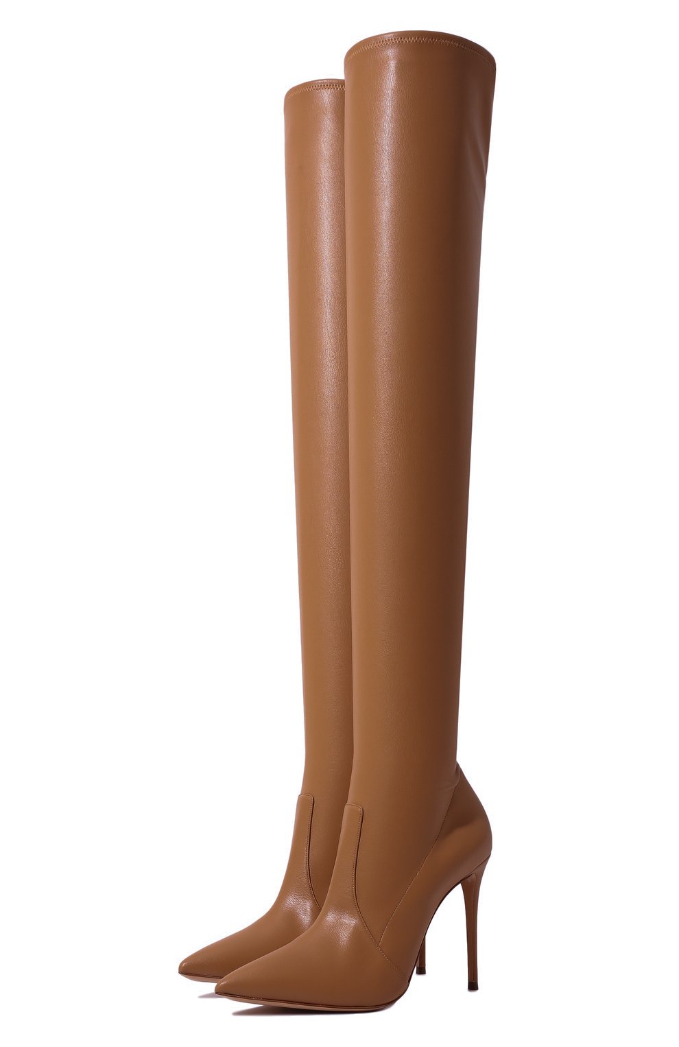 Женские кожаные ботфорты CASADEI бежевого цвета, арт. 1T012Z1001NE0NA2704 | Фото 1 (Каблук высота: Высокий; Материал внешний: Кожа; Высота голенища: Высокие; Материал внутренний: Натуральная кожа; Каблук тип: Шпилька)