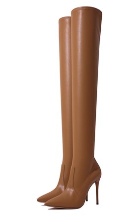 Женские кожаные ботфорты CASADEI бежевого цвета, арт. 1T012Z1001NE0NA2704 | Фото 1 (Каблук высота: Высокий; Материал внешний: Кожа; Высота голенища: Высокие; Материал внутренний: Натуральная кожа; Каблук тип: Шпилька)