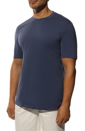 Мужская хлопковая футболка  BRUNELLO CUCINELLI темно-синего цвета, арт. M0T611308 | Фото 3 (Принт: Без принта; Рукава: Короткие; Длина (для топов): Стандартные; Материал внешний: Хлопок; Размерность: Маломерит; Стили: Кэжуэл)
