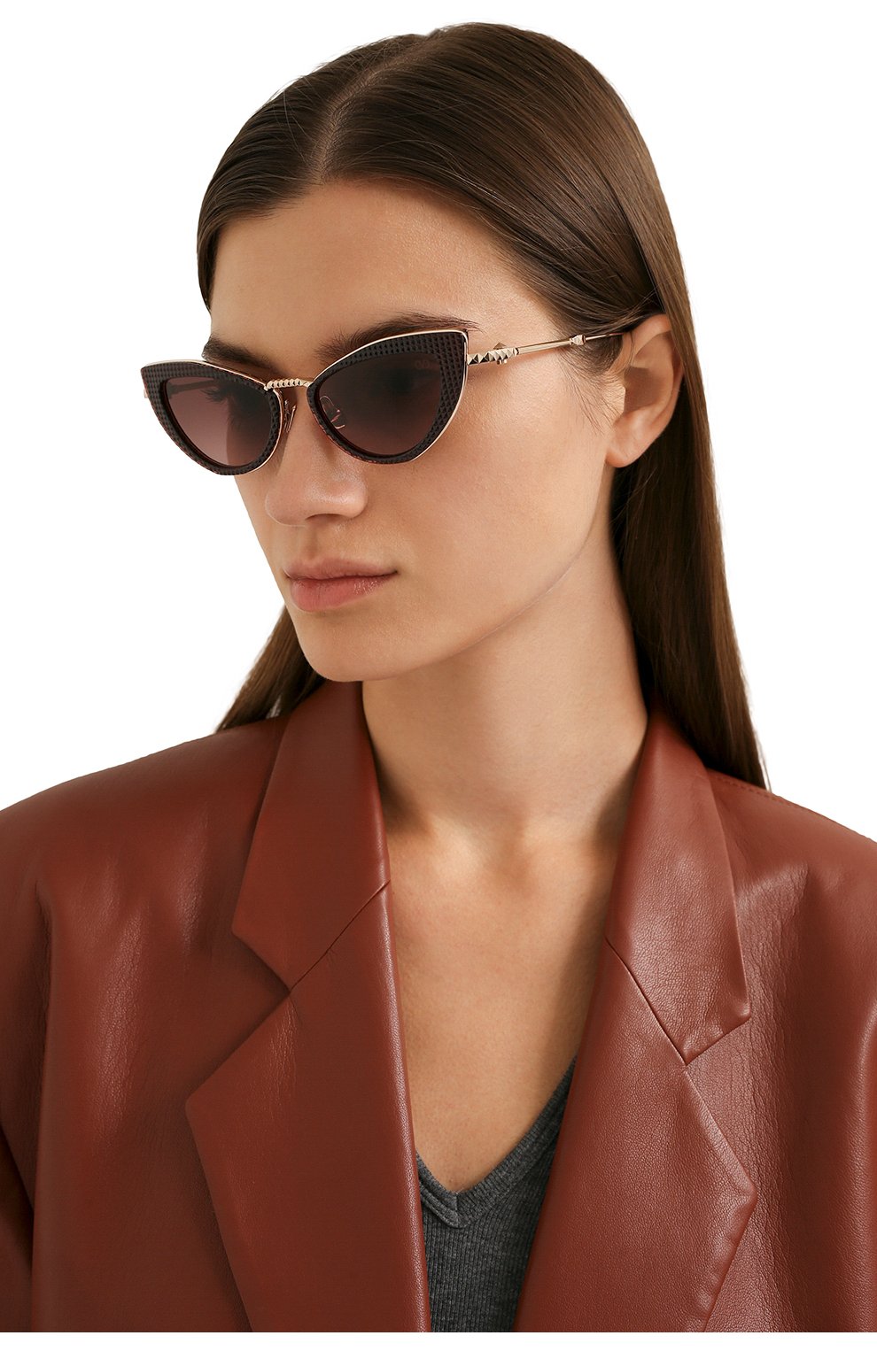 Женские солнцезащитные очки VALENTINO бордового цвета, арт. VLS-102C | Фото 2 (Тип очков: С/з; Оптика Гендер: оптика-женское)
