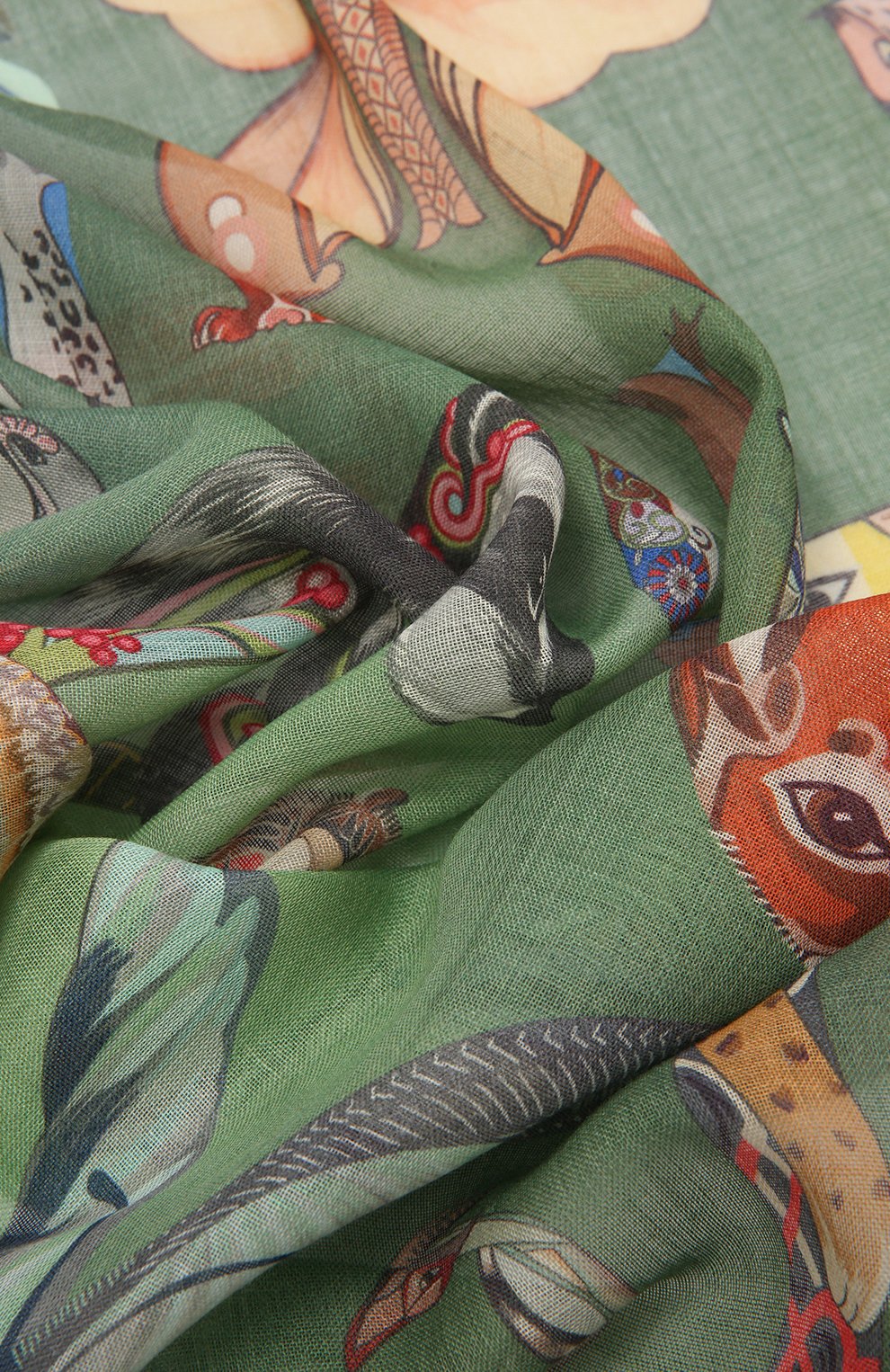 Женский платок cyrillic RADICAL CHIC зеленого цвета, арт. 450571.13.09 | Фото 3 (Принт: С принтом; Материал: Текстиль, Шерсть)