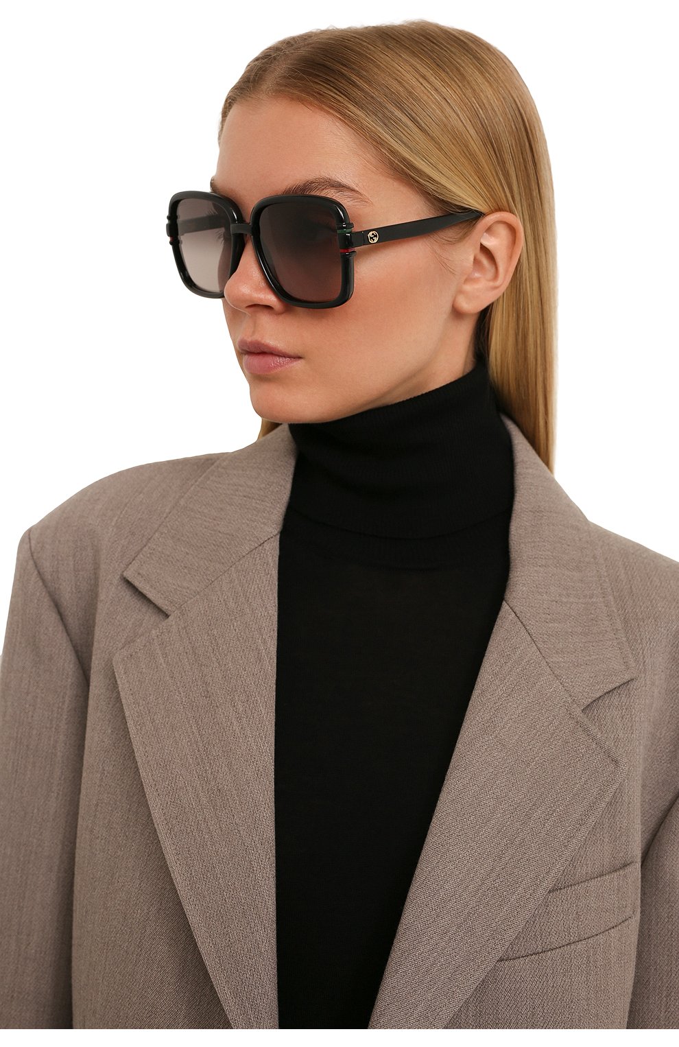 Женские солнцезащитные очки GUCCI черного цвета, арт. GG1066S 001 | Фото 2 (Материал: Пластик; Тип очков: С/з; Очки форма: Квадратные; Оптика Гендер: оптика-женское)