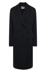 Женское пальто из шерсти и кашемира MIU MIU темно-синего цвета, арт. MS1894-W38-F0008 | Фото 1 (Материал внешний: Шерсть; Рукава: Длинные; Длина (верхняя одежда): До колена; 1-2-бортные: Двубортные; Стили: Кэжуэл)