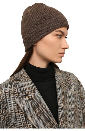 Женская кашемировая шапка ADDICTED коричневого цвета, арт. MK904 | Фото 2 (Материал: Текстиль, Кашемир, Шерсть)