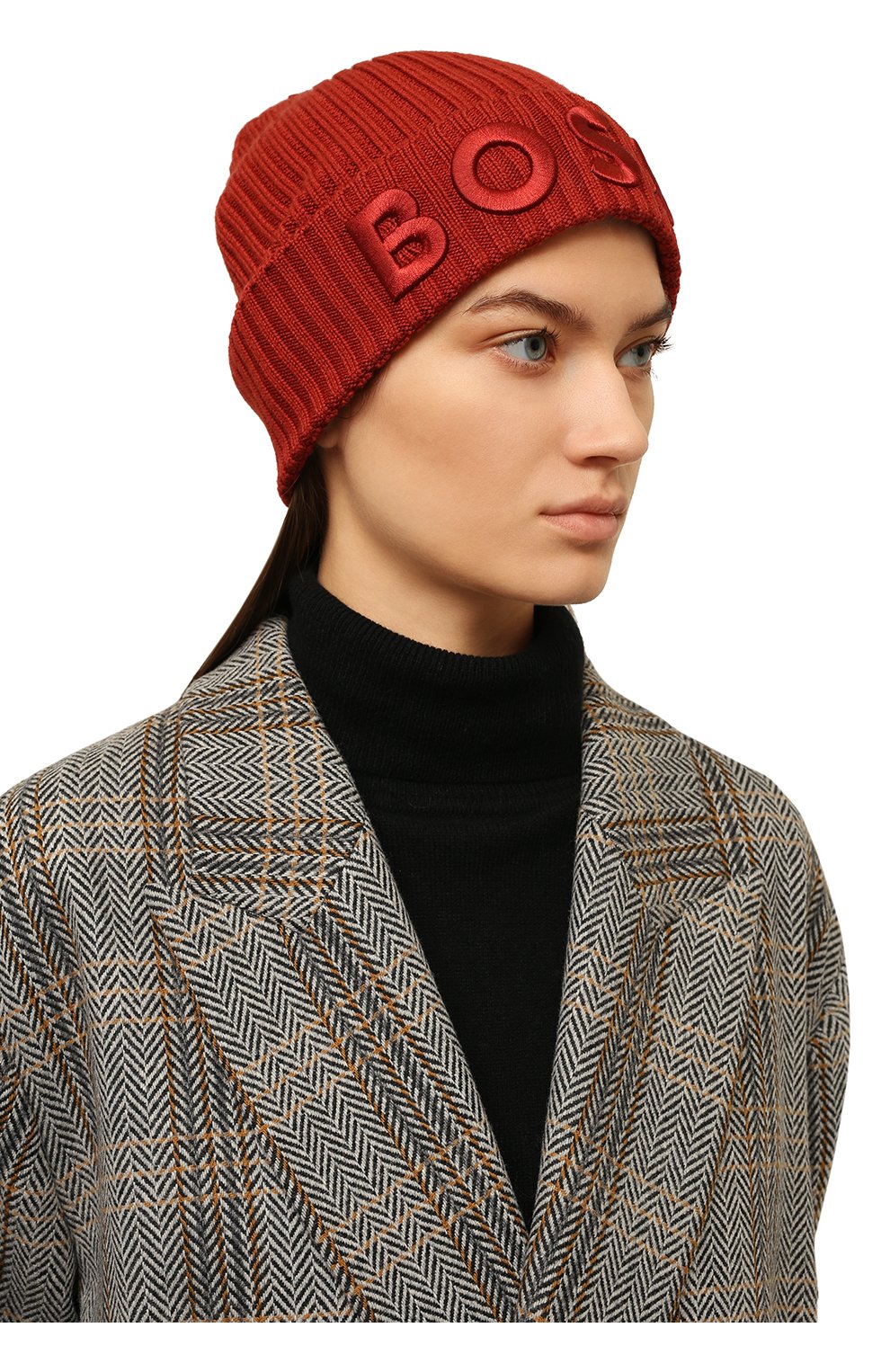 Женская шерстяная шапка BOSS красного цвета, арт. 50478410 | Фото 2 (Материал: Текстиль, Шерсть)