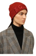 Женская шерстяная шапка BOSS красного цвета, арт. 50478410 | Фото 2 (Материал: Текстиль, Шерсть)