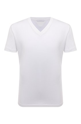 Мужская хлопковая футболка PRADA белого цвета, арт. UJM493-ILK-F0009-181 | Фото 1 (Принт: Без принта; Рукава: Короткие; Длина (для топов): Стандартные; Материал внешний: Хлопок; Стили: Кэжуэл)