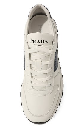 Мужские кожаные кроссовки PRADA белого цвета, арт. 4E3463-3V83-F0P41-G000 | Фото 6 (Материал внешний: Кожа; Стили: Классический; Материал утеплителя: Без утеплителя)