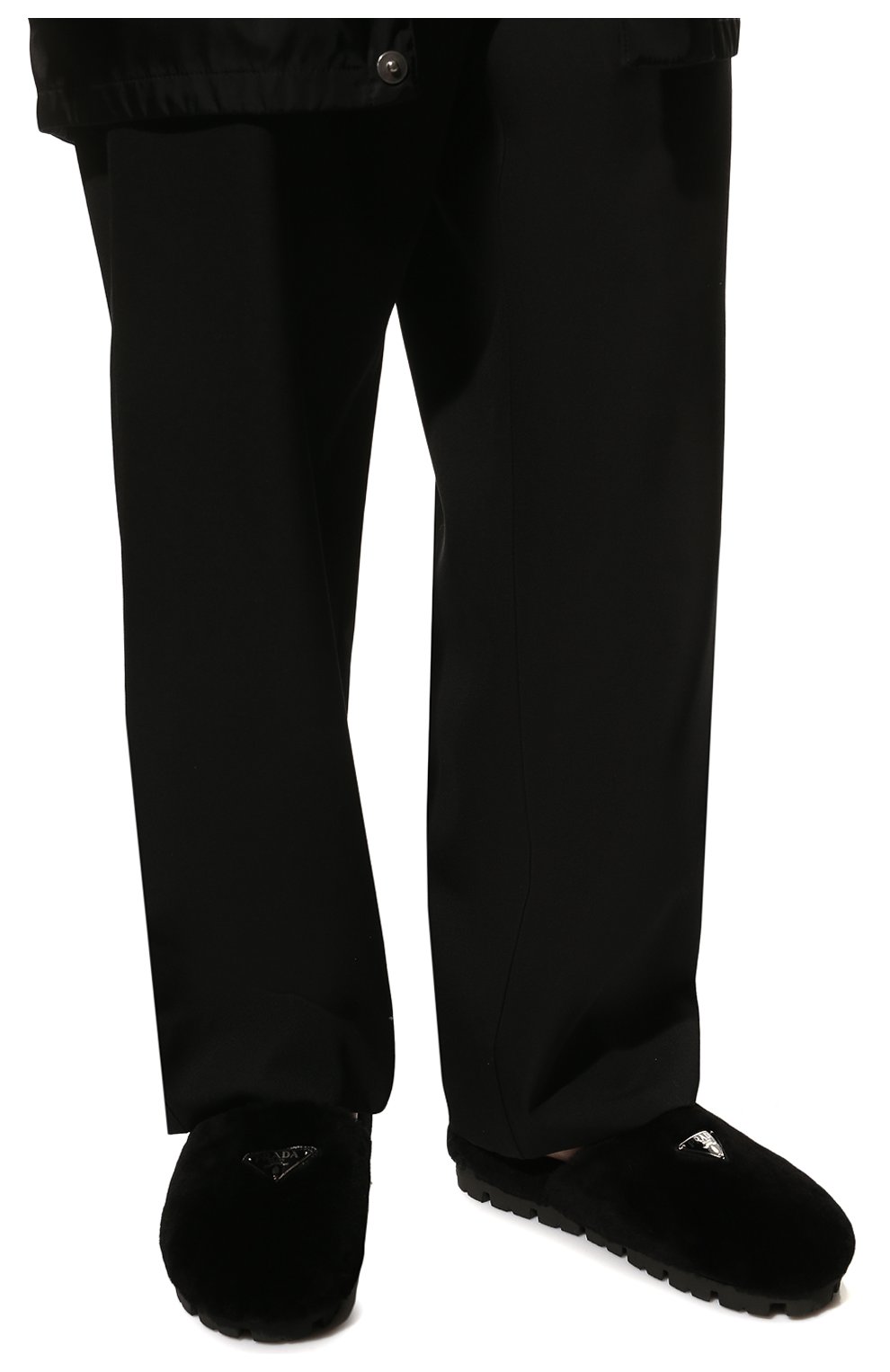 Мужские меховые сабо PRADA черного цвета, арт. 2S2958-173-F0002-A000 | Фото 3 (Материал внешний: Натуральный мех)