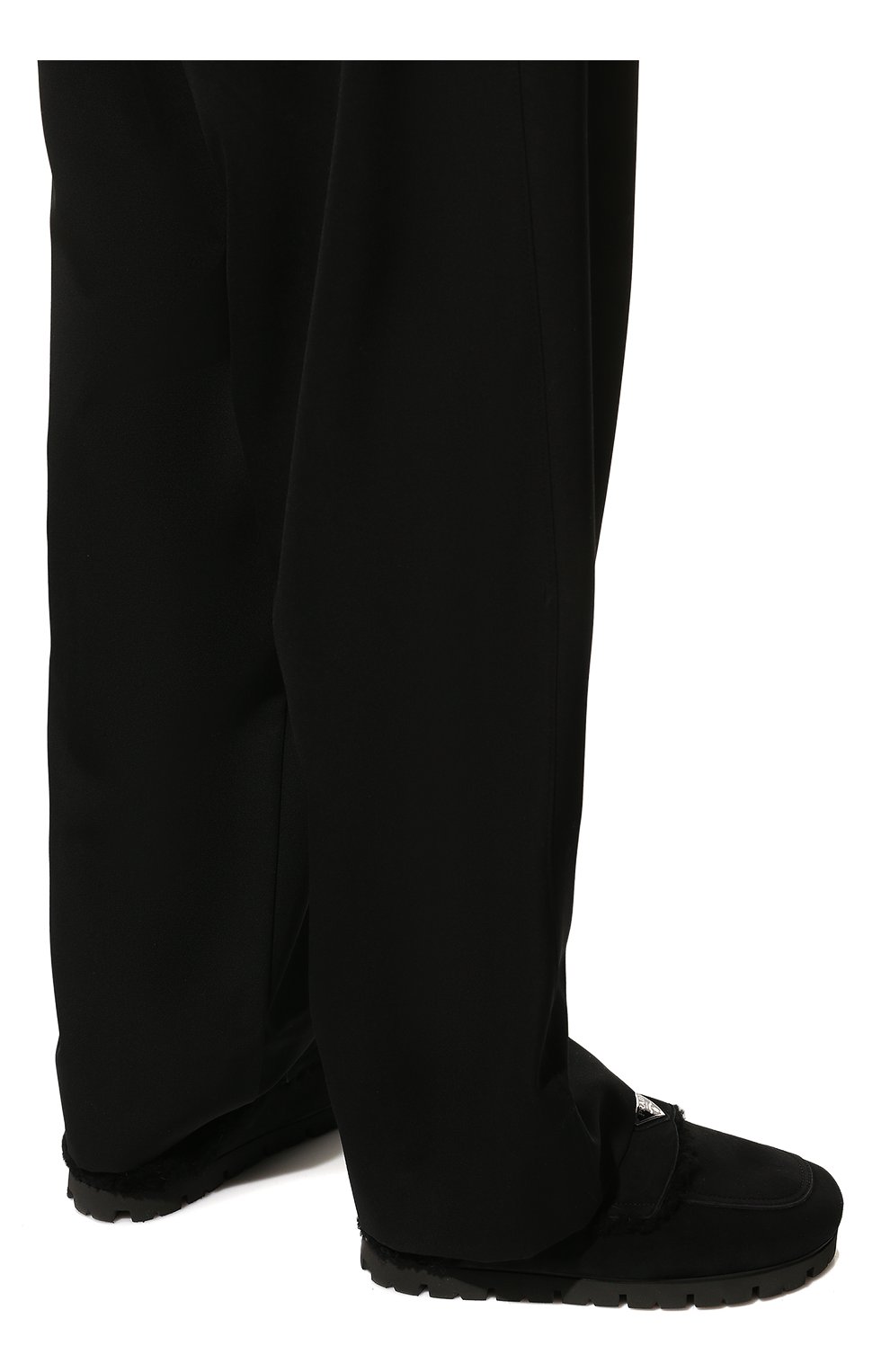 Мужские замшевые сабо PRADA черного цвета, арт. 2S2956-1A6-F0002-A000 | Фото 3 (Материал внешний: Натуральный мех, Замша)