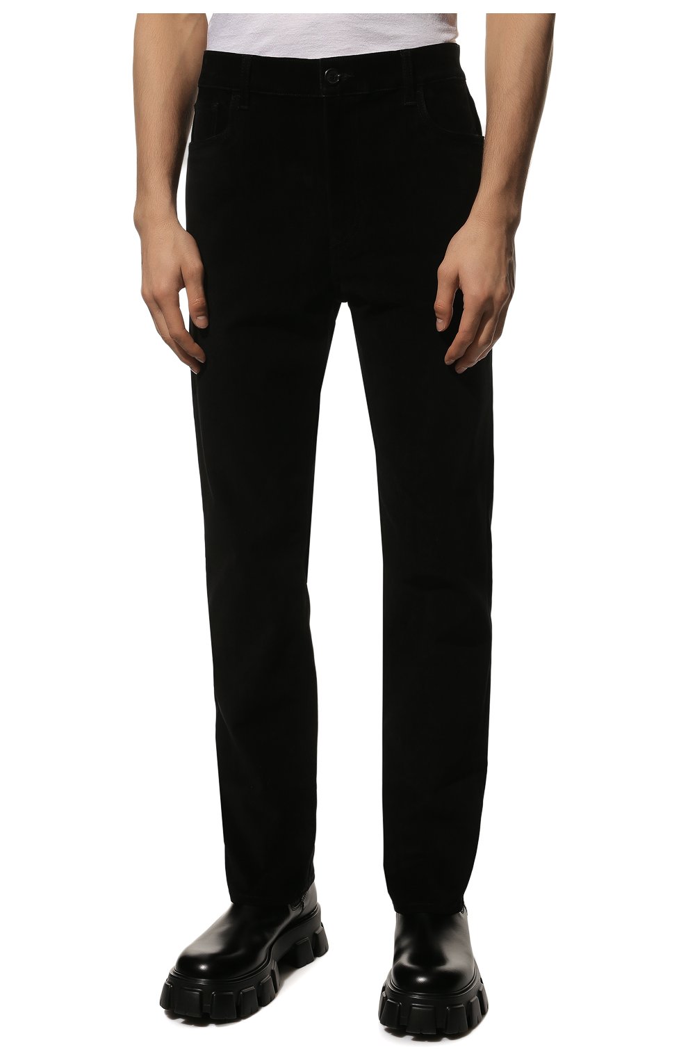 Мужские джинсы PRADA черного цвета, арт. GEP340-10DY-F0002-221 | Фото 3 (Силуэт М (брюки): Прямые; Кросс-КТ: Деним; Длина (брюки, джинсы): Стандартные; Материал внешний: Деним; Стили: Кэжуэл)