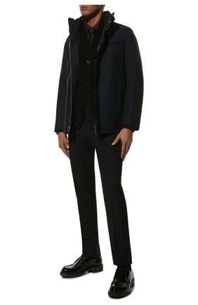 Мужская утепленная куртка PRADA темно-синего цвета, арт. SGB041-1X01-F0124-191 | Фото 2 (Кросс-КТ: Куртка; Рукава: Длинные; Материал внешний: Синтетический материал; Мужское Кросс-КТ: утепленные куртки; Длина (верхняя одежда): Короткие; Стили: Кэжуэл)
