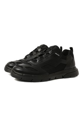 Мужские комбинированные кроссовки PRADA черного цвета, арт. 4E3563-3LEI-F0002 | Фото 1 (Материал внешний: Текстиль; Стили: Классический; Материал утеплителя: Без утеплителя)