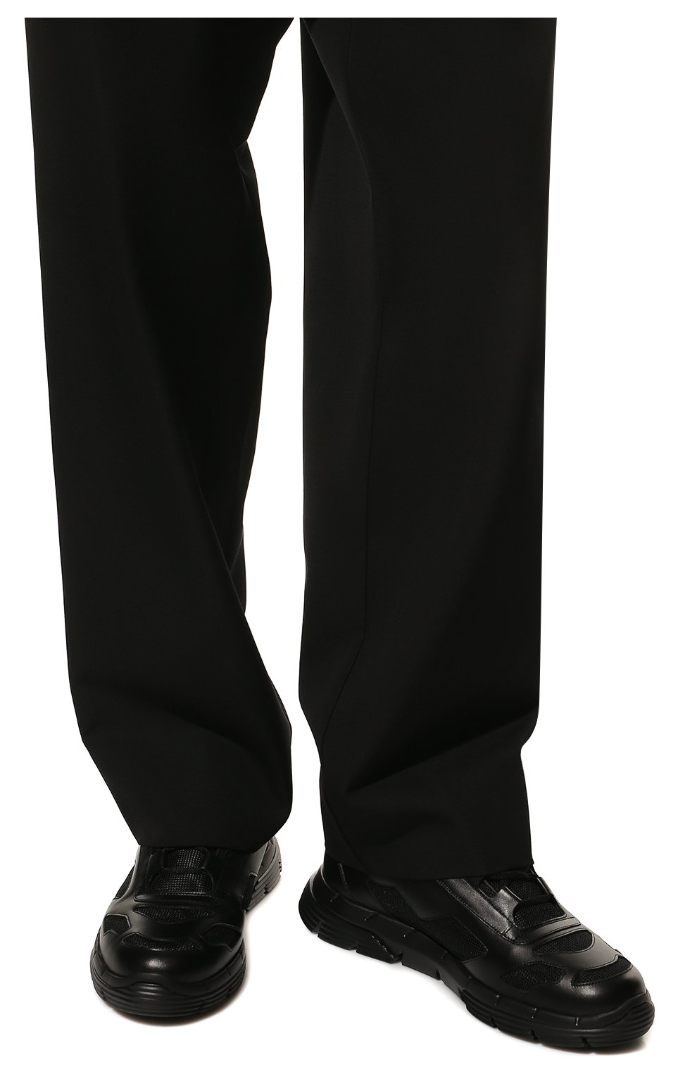 Мужские комбинированные кроссовки PRADA черного цвета, арт. 4E3563-3LEI-F0002 | Фото 3 (Материал внешний: Текстиль; Стили: Классический; Материал утеплителя: Без утеплителя)