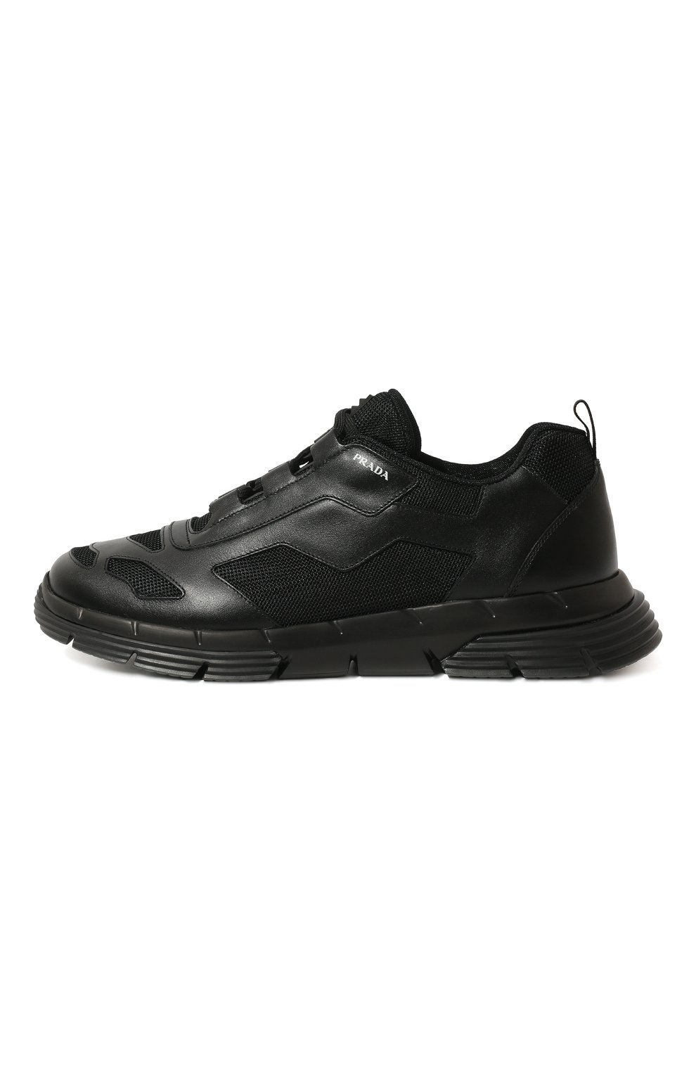 Мужские комбинированные кроссовки PRADA черного цвета, арт. 4E3563-3LEI-F0002 | Фото 4 (Материал внешний: Текстиль; Стили: Классический; Материал утеплителя: Без утеплителя)