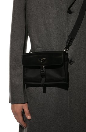 Мужская текстильная сумка PRADA черного цвета, арт. 2VD044-789-F0002-OOO | Фото 2 (Размер: mini; Ремень/цепочка: На ремешке; Материал: Текстиль)