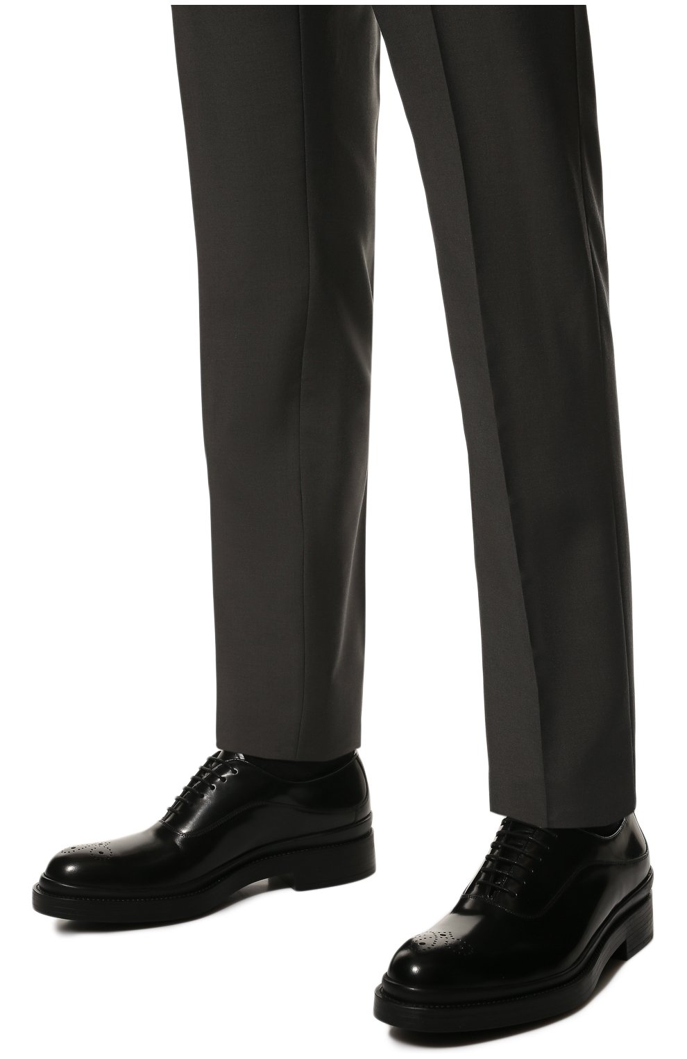 Мужские кожаные оксфорды PRADA черного цвета, арт. 2EG188-055-F0002-G001 | Фото 3 (Мужское Кросс-КТ: Броги-обувь; Стили: Классический)
