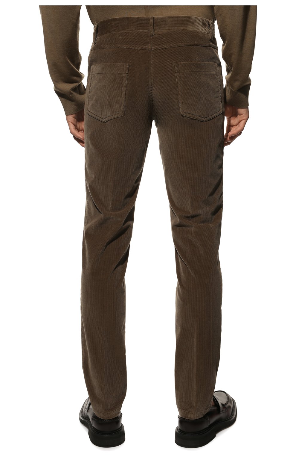 Мужские хлопковые брюки CORNELIANI хаки цвета, арт. 904L01-2818502/00 | Фото 4 (Длина (брюки, джинсы): Стандартные; Случай: Повседневный; Материал внешний: Хлопок; Стили: Кэжуэл)