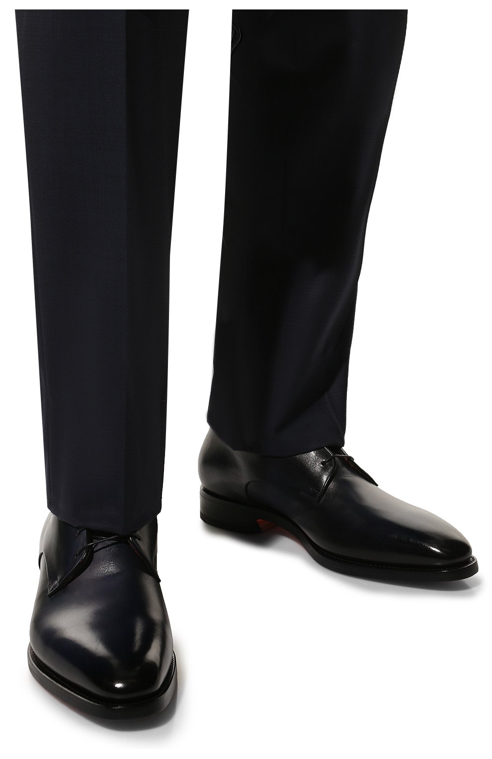 Мужские кожаные дерби SANTONI темно-синего цвета, арт. MCLG16204PB3BFUHU59 | Фото 3 (Материал внешний: Кожа; Материал внутренний: Натуральная кожа; Стили: Классический)