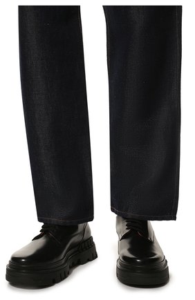Мужские кожаные дерби SANTONI черного цвета, арт. MGDG18281NERBPWEN01 | Фото 2 (Материал внешний: Кожа; Материал внутренний: Натуральная кожа; Стили: Классический)