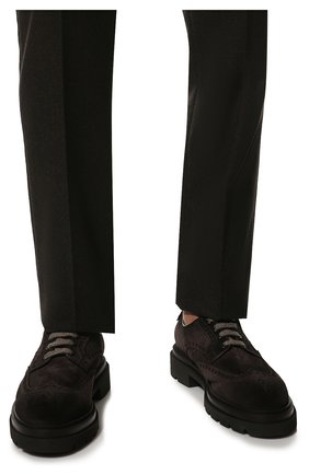 Мужские замшевые дерби SANTONI темно-коричневого цвета, арт. MGMG17800JK4AGXXG76 | Фото 3 (Материал внешний: Кожа, Замша; Материал утеплителя: Натуральный мех; Мужское Кросс-КТ: Броги-обувь; Стили: Классический)
