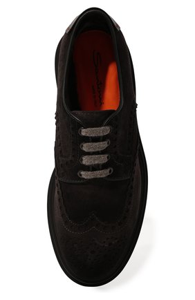 Мужские замшевые дерби SANTONI темно-коричневого цвета, арт. MGMG17800JK4AGXXG76 | Фото 6 (Материал внешний: Кожа, Замша; Материал утеплителя: Натуральный мех; Мужское Кросс-КТ: Броги-обувь; Стили: Классический)