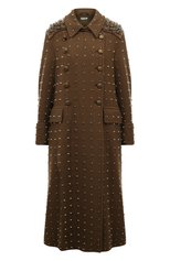 Женское шерстяное пальто MIU MIU темно-коричневого цвета, арт. MS1860-1ZQT-F0046 | Фото 1 (Материал внешний: Шерсть; Рукава: Длинные; Стили: Гламурный; Длина (верхняя одежда): Длинные; 1-2-бортные: Однобортные)
