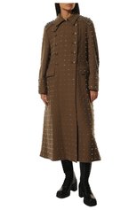 Женское шерстяное пальто MIU MIU темно-коричневого цвета, арт. MS1860-1ZQT-F0046 | Фото 3 (Материал внешний: Шерсть; Рукава: Длинные; Стили: Гламурный; Длина (верхняя одежда): Длинные; 1-2-бортные: Однобортные)