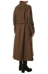 Женское шерстяное пальто MIU MIU темно-коричневого цвета, арт. MS1860-1ZQT-F0046 | Фото 4 (Материал внешний: Шерсть; Рукава: Длинные; Стили: Гламурный; Длина (верхняя одежда): Длинные; 1-2-бортные: Однобортные)