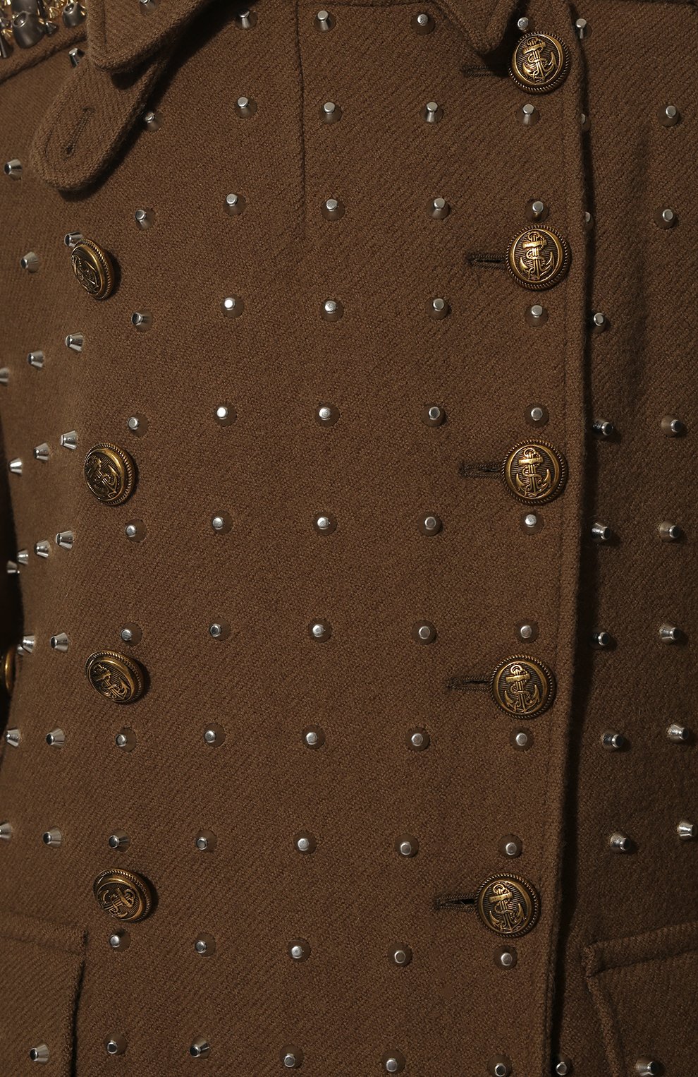 Женское шерстяное пальто MIU MIU темно-коричневого цвета, арт. MS1860-1ZQT-F0046 | Фото 5 (Материал внешний: Шерсть; Рукава: Длинные; Стили: Гламурный; Длина (верхняя одежда): Длинные; 1-2-бортные: Однобортные)