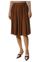 Женская замшевая юбка MIU MIU коричневого цвета, арт. MPD704-104R-F0401 | Фото 3 (Материал внешний: Замша, Натуральная кожа; Стили: Гламурный; Женское Кросс-КТ: Юбка-одежда; Длина Ж (юбки, платья, шорты): До колена)