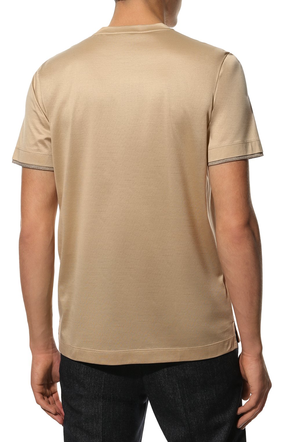 Мужская хлопковая футболка CANALI светло-бежевого цвета, арт. T0691/MJ01703 | Фото 4 (Принт: Без принта; Рукава: Короткие; Длина (для топов): Стандартные; Материал внешний: Хлопок; Стили: Кэжуэл)